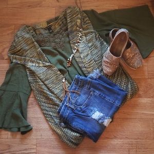 Flowy Olive Top w/ Criss Cross Back